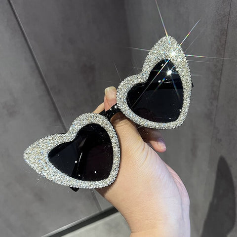 Heart Shaped Glitter Trimmed Sunglasses