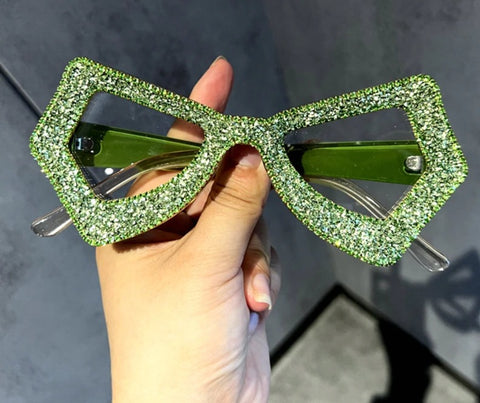 Glitter Trimmed Clear Frame Glasses | Butterfly Shape | Fashion Eyewear