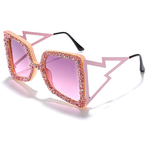 Oversized Square Frame Sunglasses | Glitter Trimmed Eyewear | Bling Glasses