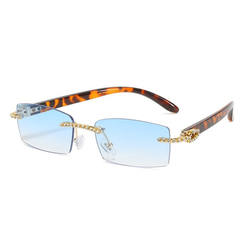 Crystal Trimmed Glasses | Vintage Style Rectangle Frames | Rimless Sunglasses |